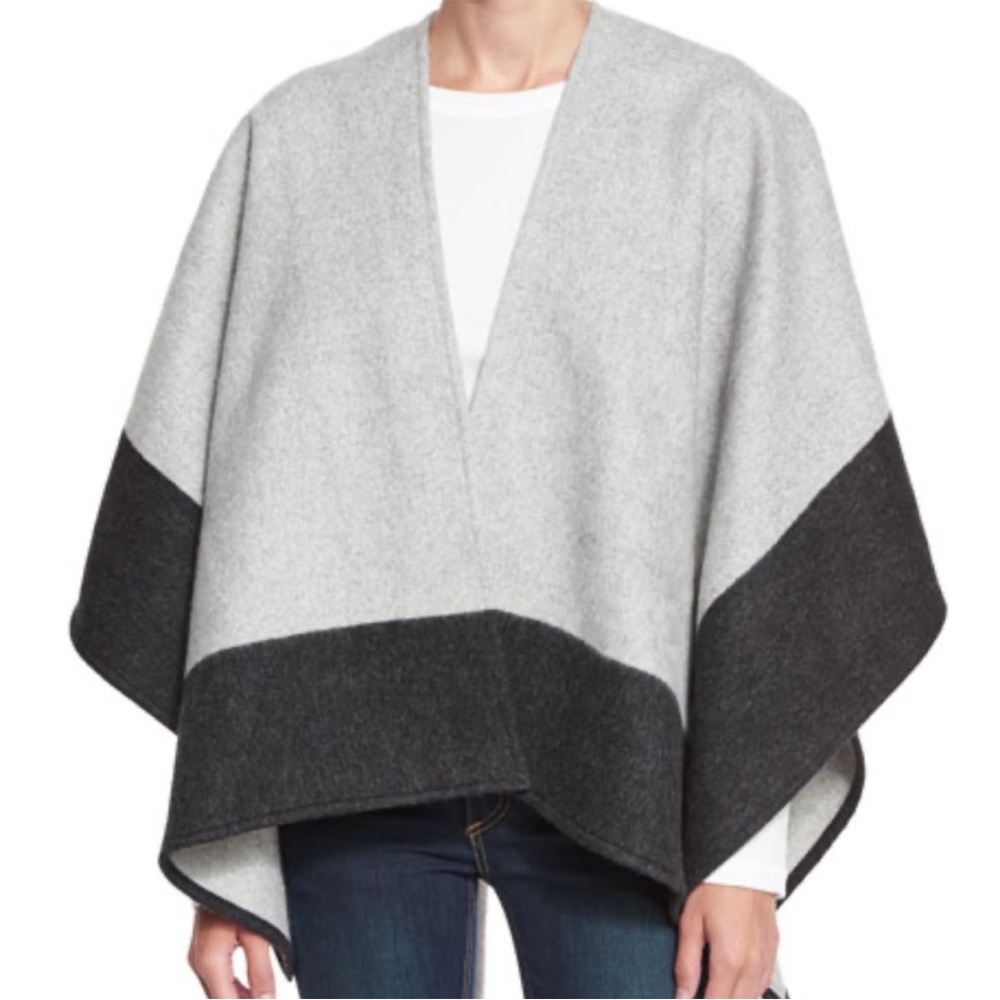 Rag & Bone 100% Merino Wool Poncho Gray Black Color Block One Size